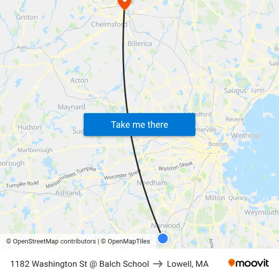 1182 Washington St @ Balch School to Lowell, MA map
