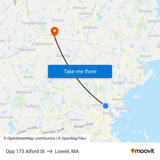Opp 173 Alford St to Lowell, MA map