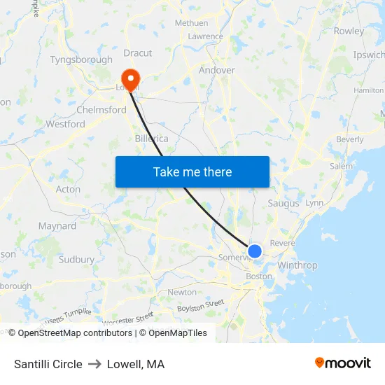 Santilli Circle to Lowell, MA map