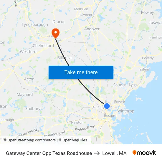 Gateway Center Opp Texas Roadhouse to Lowell, MA map