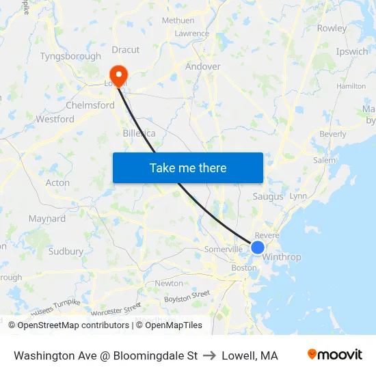 Washington Ave @ Bloomingdale St to Lowell, MA map