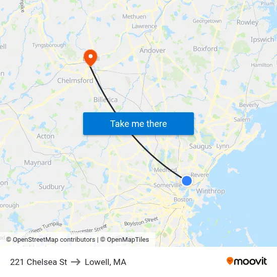 221 Chelsea St to Lowell, MA map