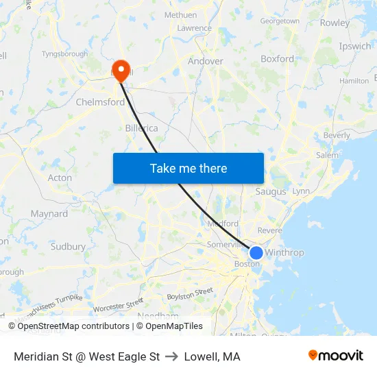 Meridian St @ West Eagle St to Lowell, MA map
