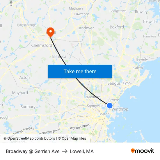 Broadway @ Gerrish Ave to Lowell, MA map