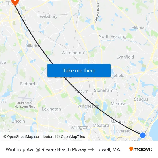 Winthrop Ave @ Revere Beach Pkway to Lowell, MA map