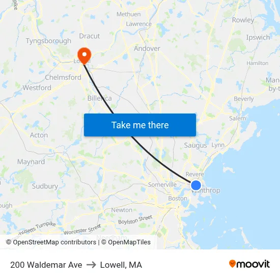 200 Waldemar Ave to Lowell, MA map