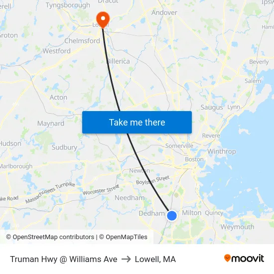Truman Hwy @ Williams Ave to Lowell, MA map