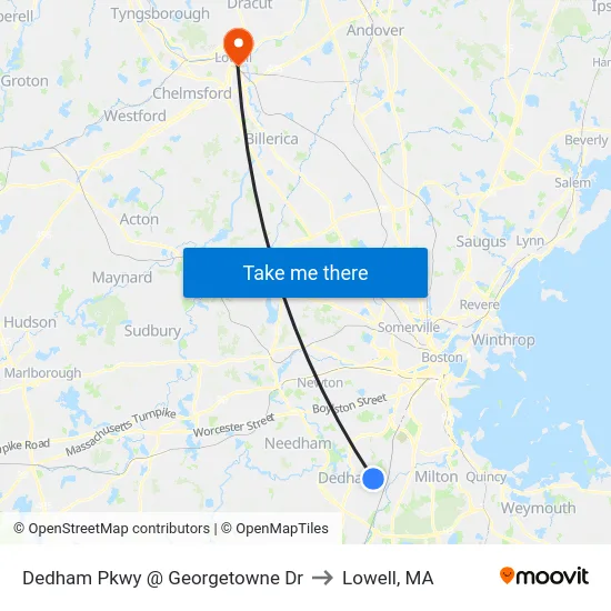 Dedham Pkwy @ Georgetowne Dr to Lowell, MA map