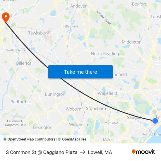 S Common St @ Caggiano Plaza to Lowell, MA map
