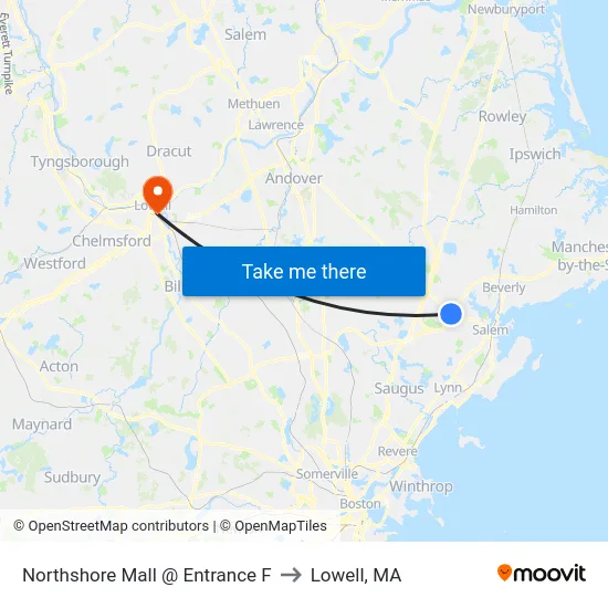Northshore Mall @ Entrance F to Lowell, MA map