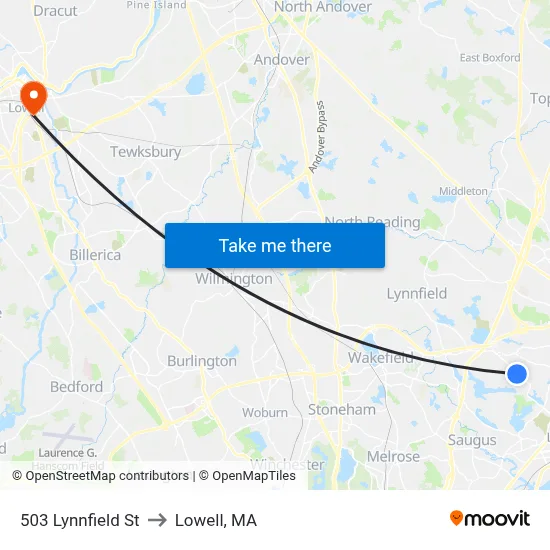 503 Lynnfield St to Lowell, MA map