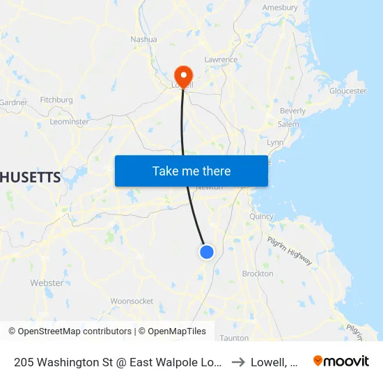205 Washington St @ East Walpole Loop to Lowell, MA map