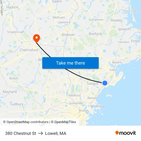 380 Chestnut St to Lowell, MA map