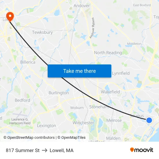 817 Summer St to Lowell, MA map