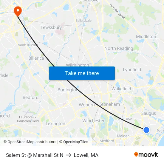 Salem St @ Marshall St N to Lowell, MA map