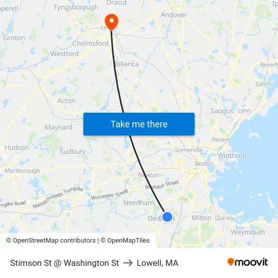 Stimson St @ Washington St to Lowell, MA map