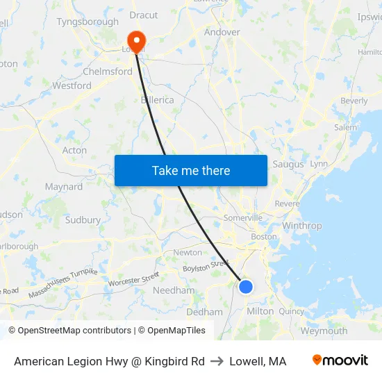 American Legion Hwy @ Kingbird Rd to Lowell, MA map