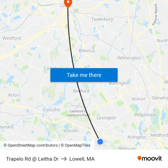 Trapelo Rd @ Leitha Dr to Lowell, MA map