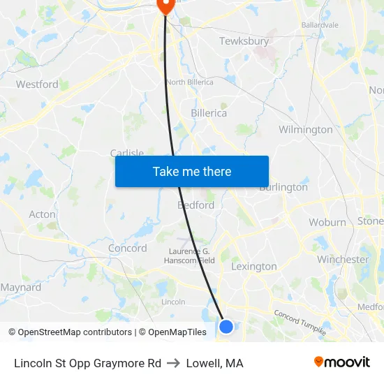 Lincoln St Opp Graymore Rd to Lowell, MA map