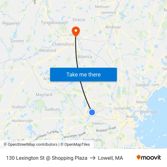 130 Lexington St @ Shopping Plaza to Lowell, MA map