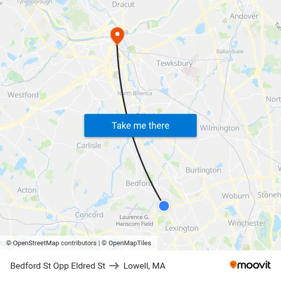 Bedford St Opp Eldred St to Lowell, MA map