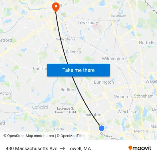 430 Massachusetts Ave to Lowell, MA map