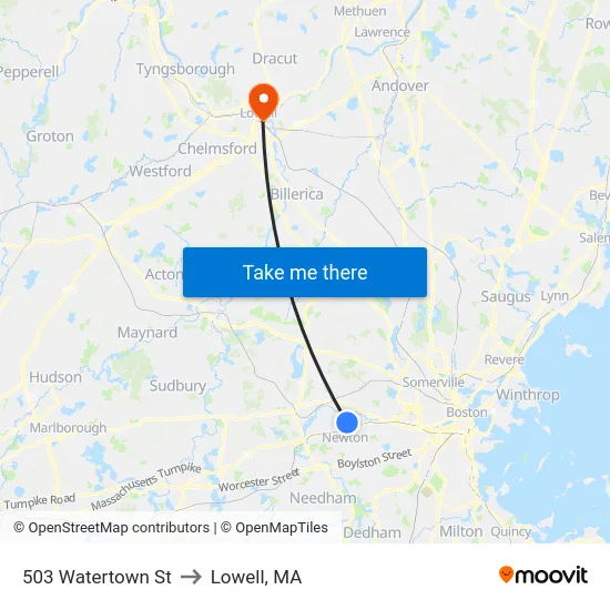 503 Watertown St to Lowell, MA map
