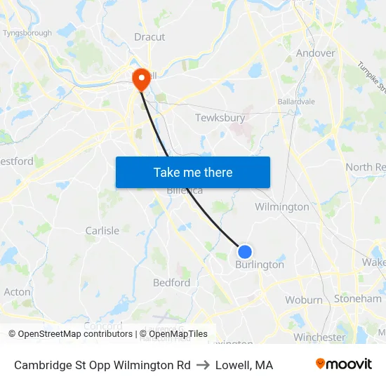Cambridge St Opp Wilmington Rd to Lowell, MA map