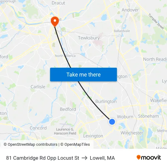 81 Cambridge Rd Opp Locust St to Lowell, MA map