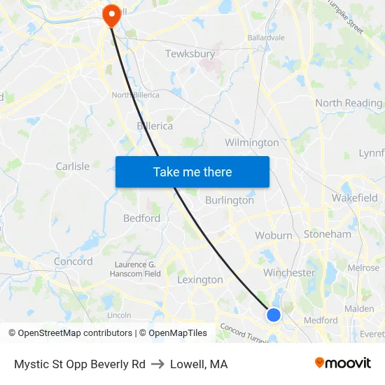 Mystic St Opp Beverly Rd to Lowell, MA map