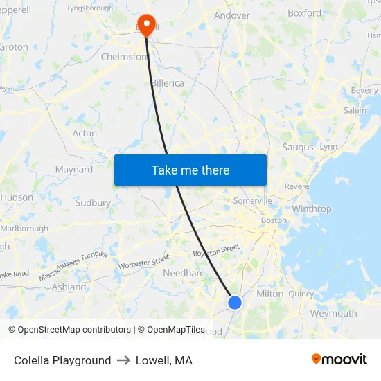 Colella Playground to Lowell, MA map