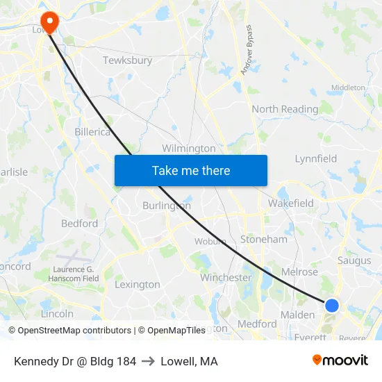 Kennedy Dr @ Bldg 184 to Lowell, MA map