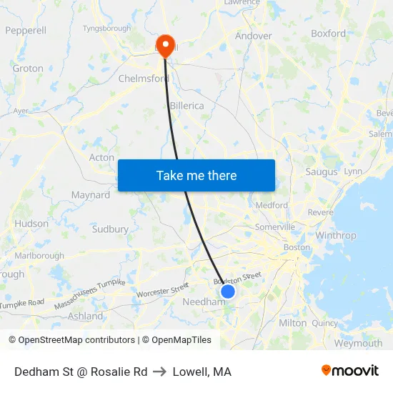 Dedham St @ Rosalie Rd to Lowell, MA map