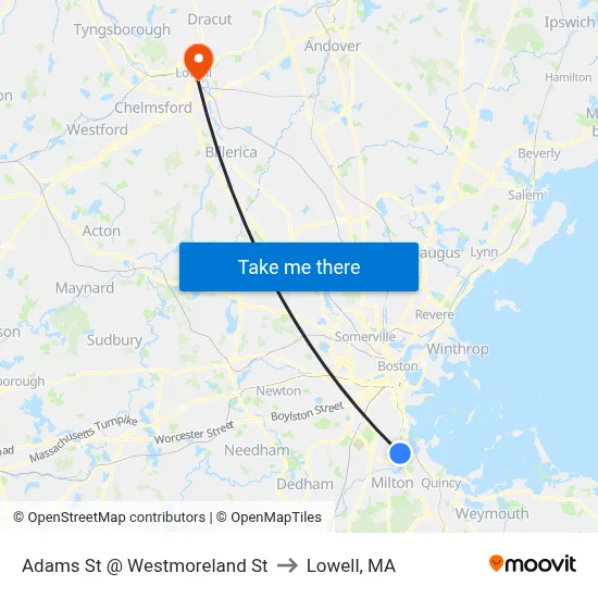 Adams St @ Westmoreland St to Lowell, MA map
