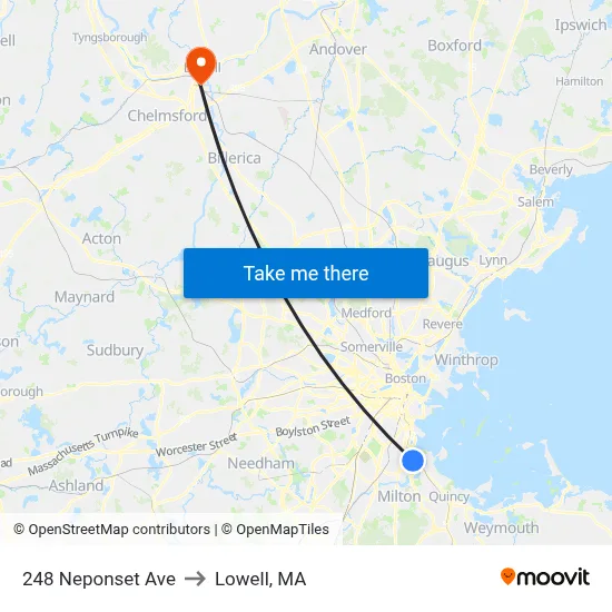 248 Neponset Ave to Lowell, MA map