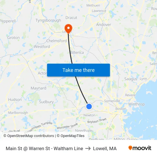 Main St @ Warren St - Waltham Line to Lowell, MA map