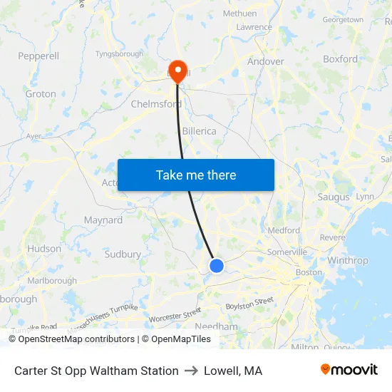 Carter St Opp Waltham Station to Lowell, MA map