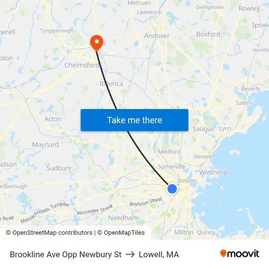 Brookline Ave Opp Newbury St to Lowell, MA map