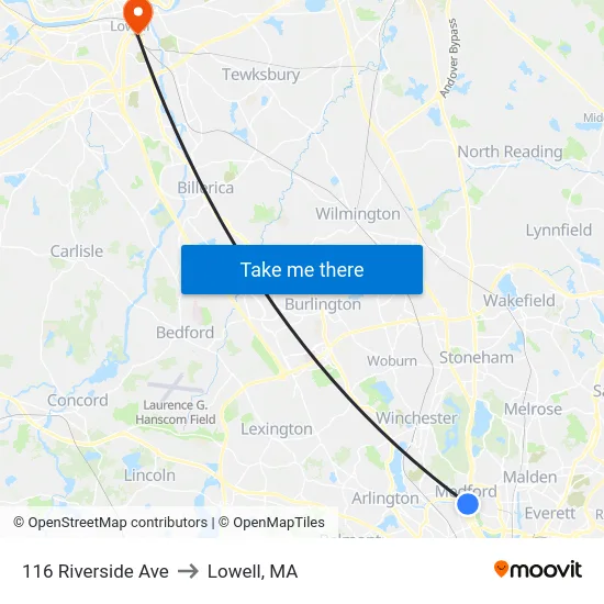 116 Riverside Ave to Lowell, MA map