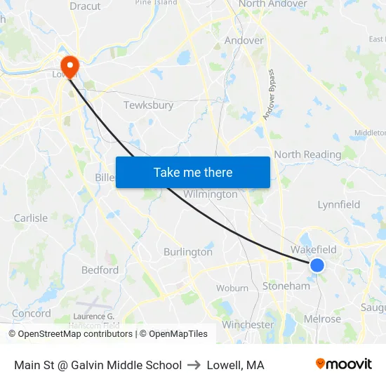 Main St @ Galvin Middle School to Lowell, MA map