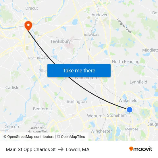 Main St Opp Charles St to Lowell, MA map