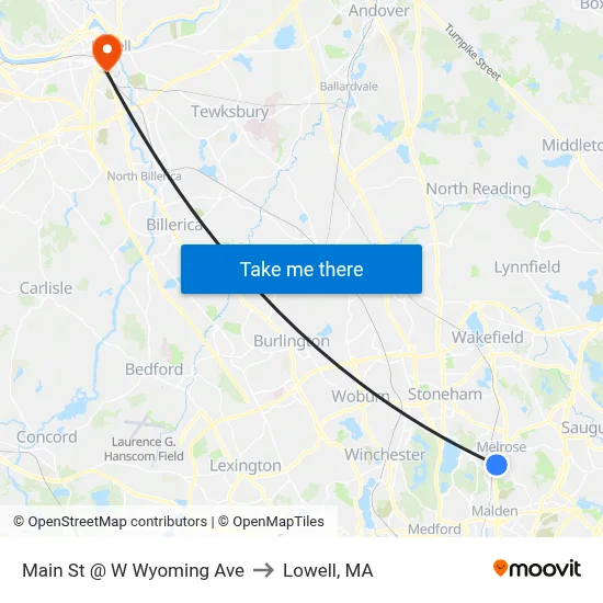 Main St @ W Wyoming Ave to Lowell, MA map