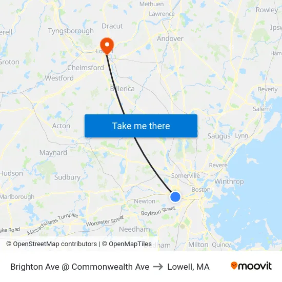 Brighton Ave @ Commonwealth Ave to Lowell, MA map