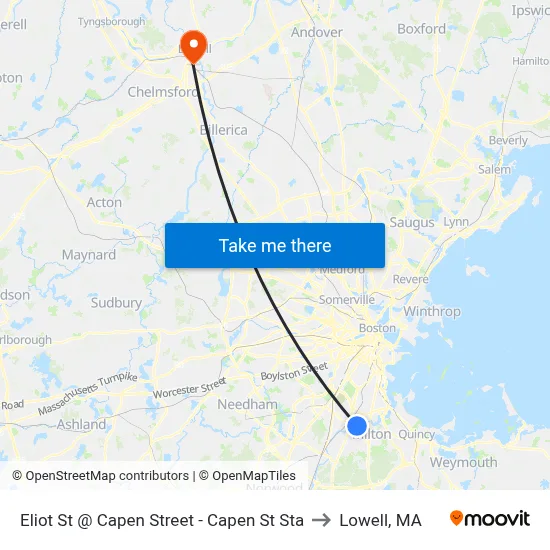 Eliot St @ Capen Street - Capen St Sta to Lowell, MA map