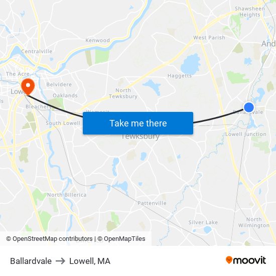 Ballardvale to Lowell, MA map