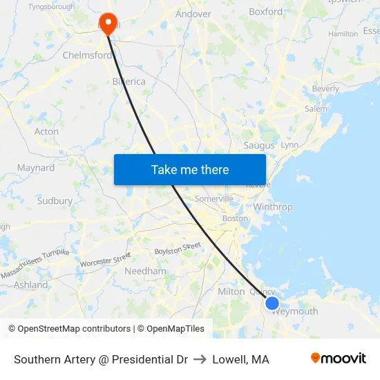 Southern Artery @ Presidential Dr to Lowell, MA map
