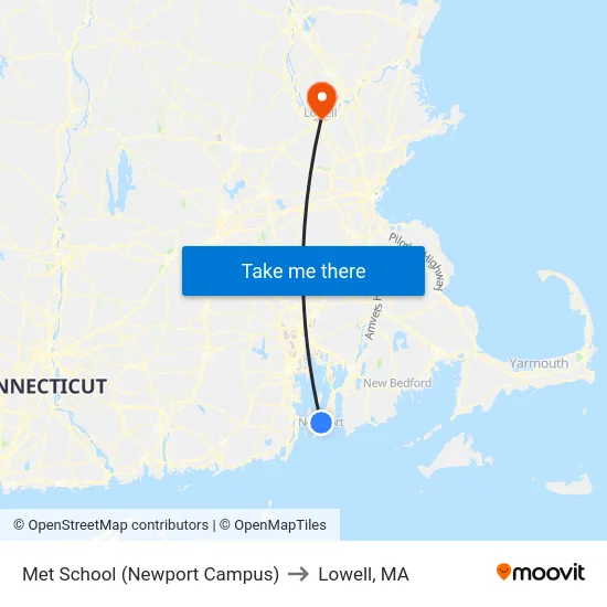 Met School (Newport Campus) to Lowell, MA map