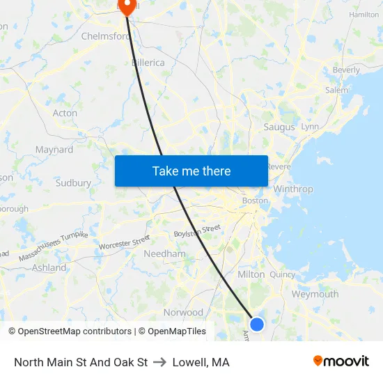 North Main St And Oak St to Lowell, MA map
