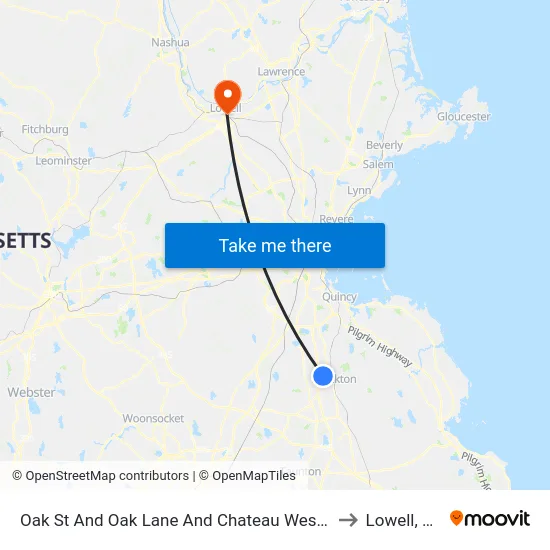 Oak St And Oak Lane And Chateau Westgate to Lowell, MA map