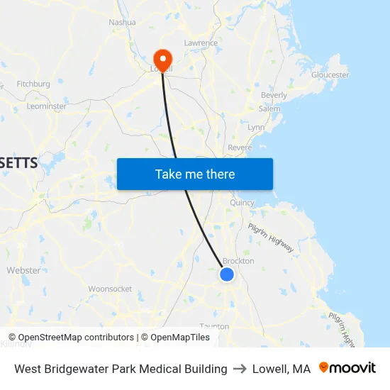 West Bridgewater Park Medical Building to Lowell, MA map